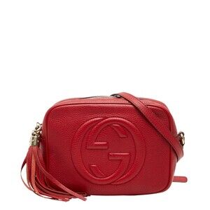 Gucci Interlocking G Soho Crossbody Shoulder Bag 308364 Red Leather Women's G...